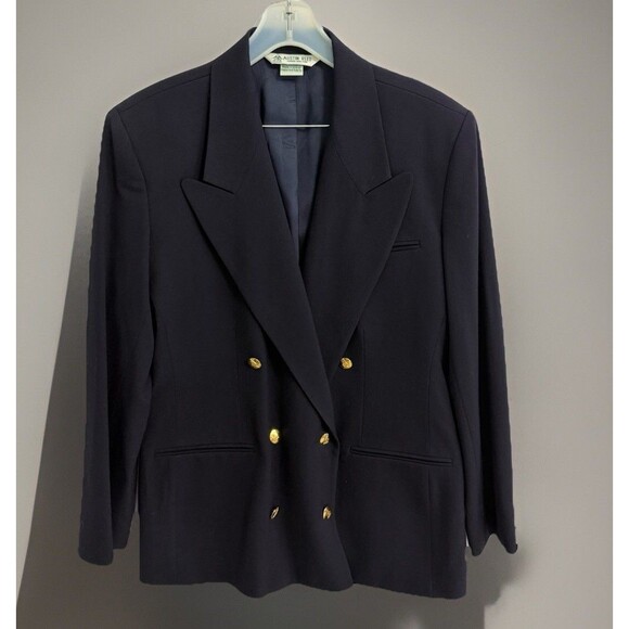 Vintage Austin Reed Blazer Women 14 Black Gold Buttons Wool Double Breast Work - Picture 2 of 9